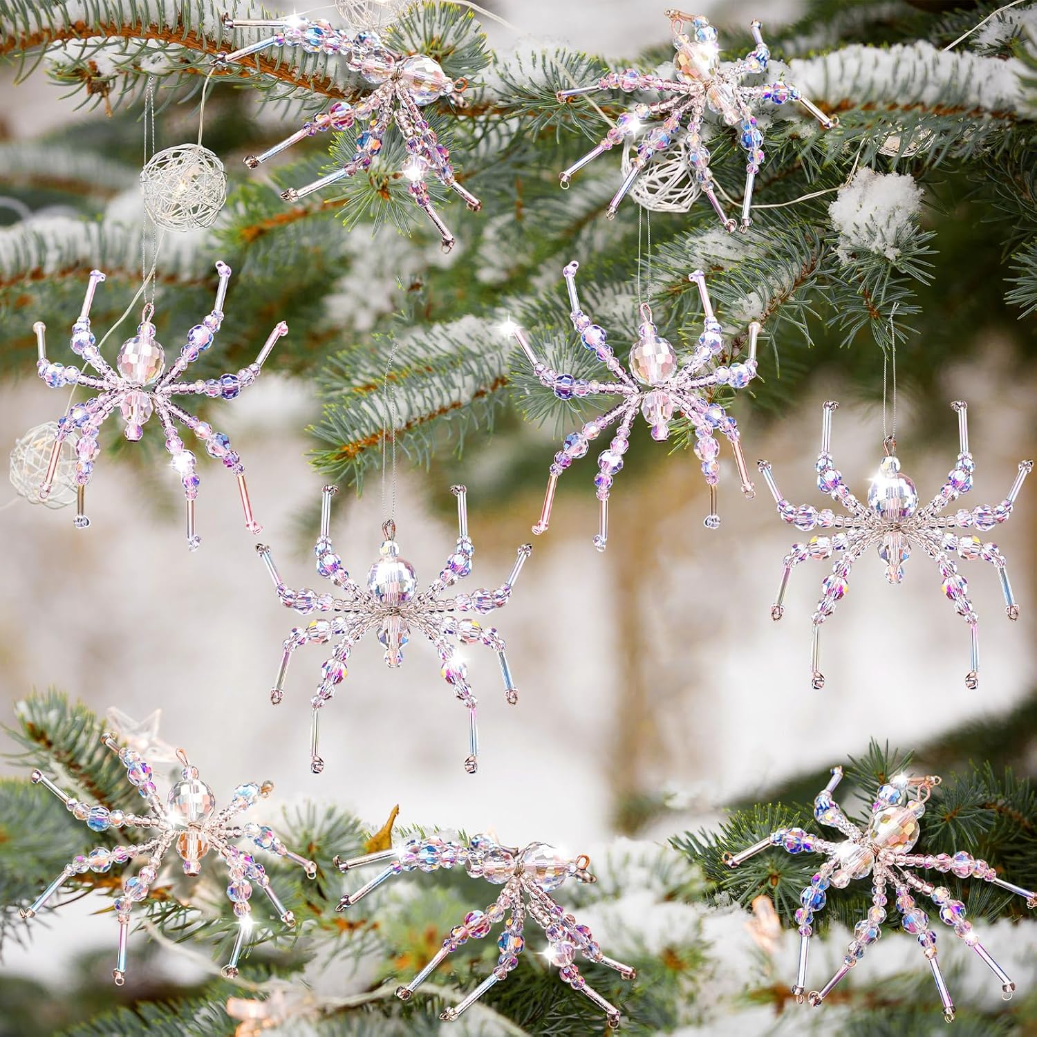 8 Pcs Crystal Christmas Spider Ornament Beaded Hanging Decorations