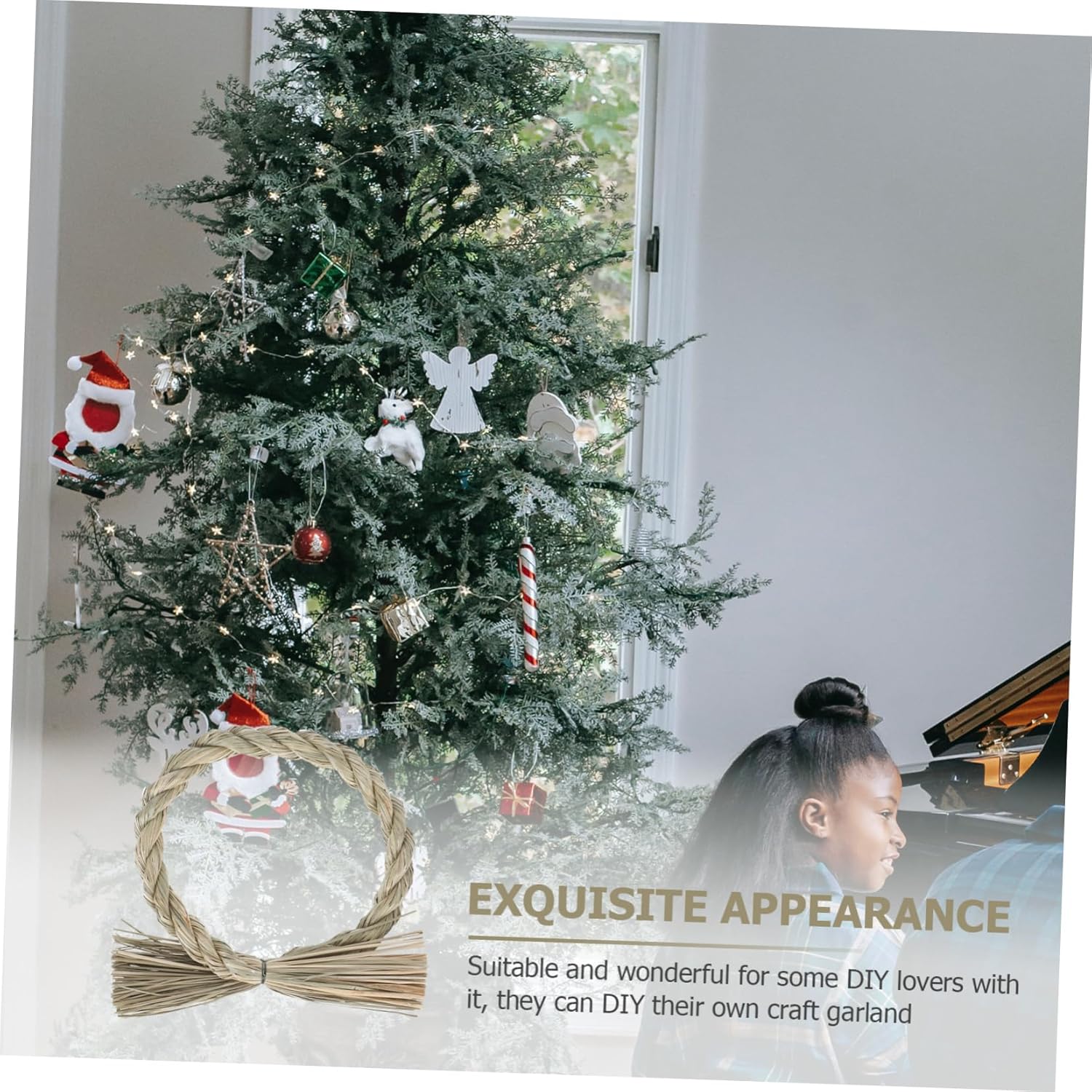 3pcs Khaki Straw Wreath Frames for Christmas Decor