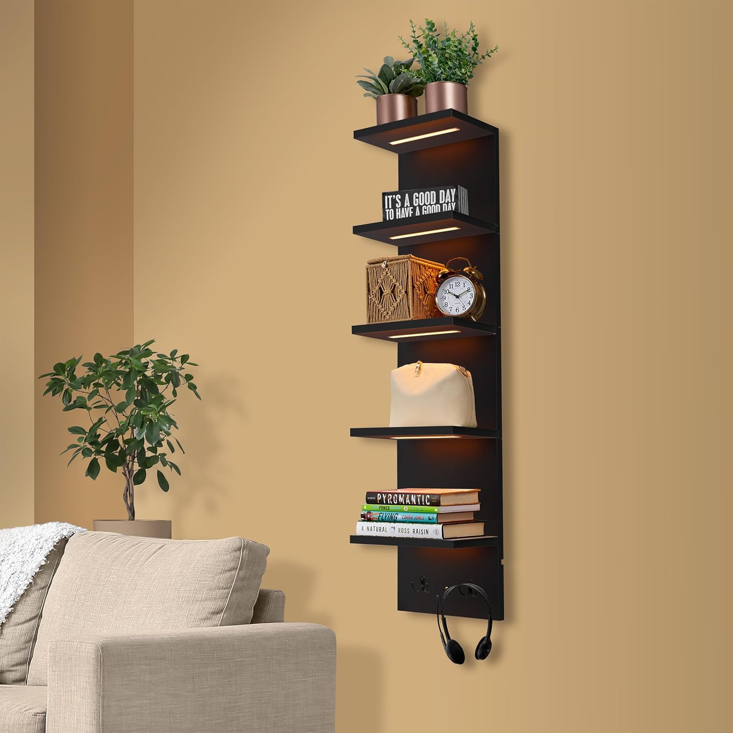 Sorbus LED Light 5 Tier Wall Shelf Unit
