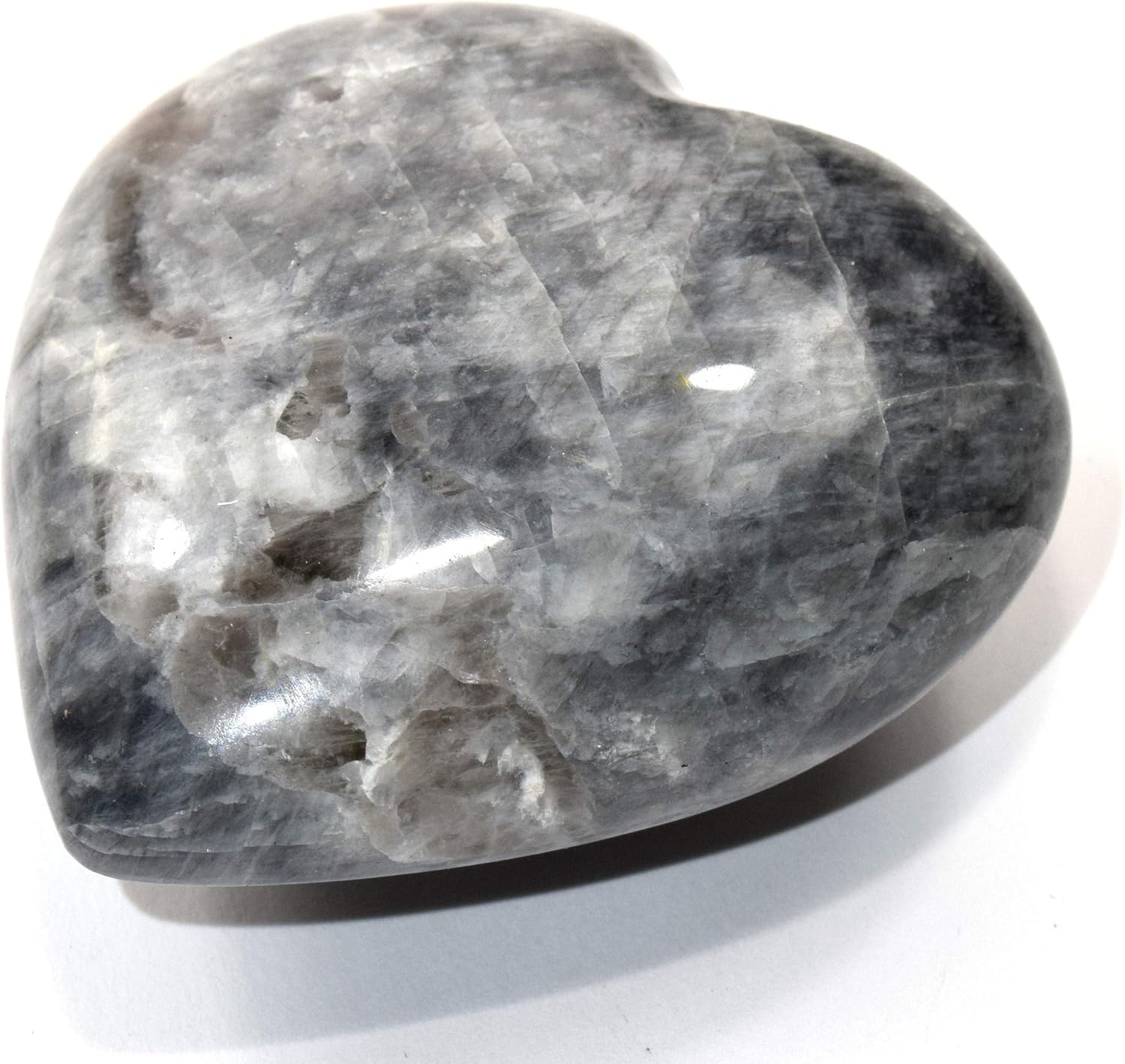 Black Moonstone Puffy Heart with Smoky Quartz Display Stand