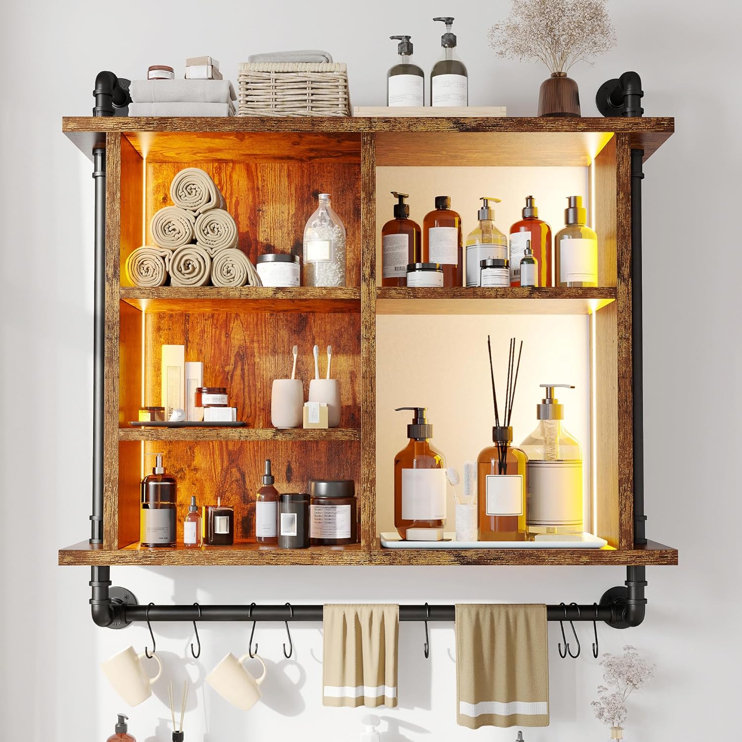 REIBII Wall Floating Shelves with LED Light