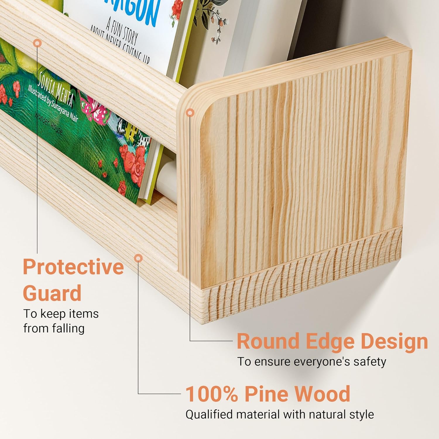 24 Inch Solid Wood Floating Shelves Set of 2 for Nursery