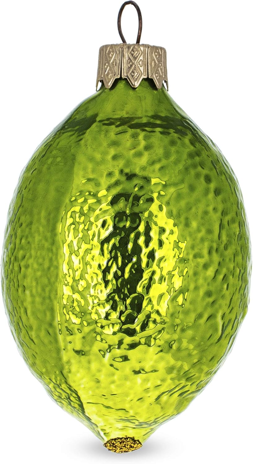 Lime with Shiny Leaf Glass Christmas Ornament 1