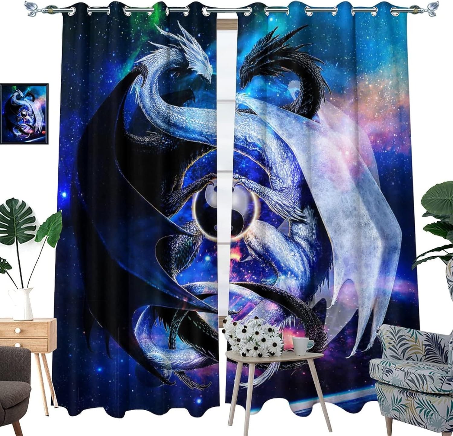 Cool Japanese Dragon Grommet Curtains 2 Panels 63L x 36W