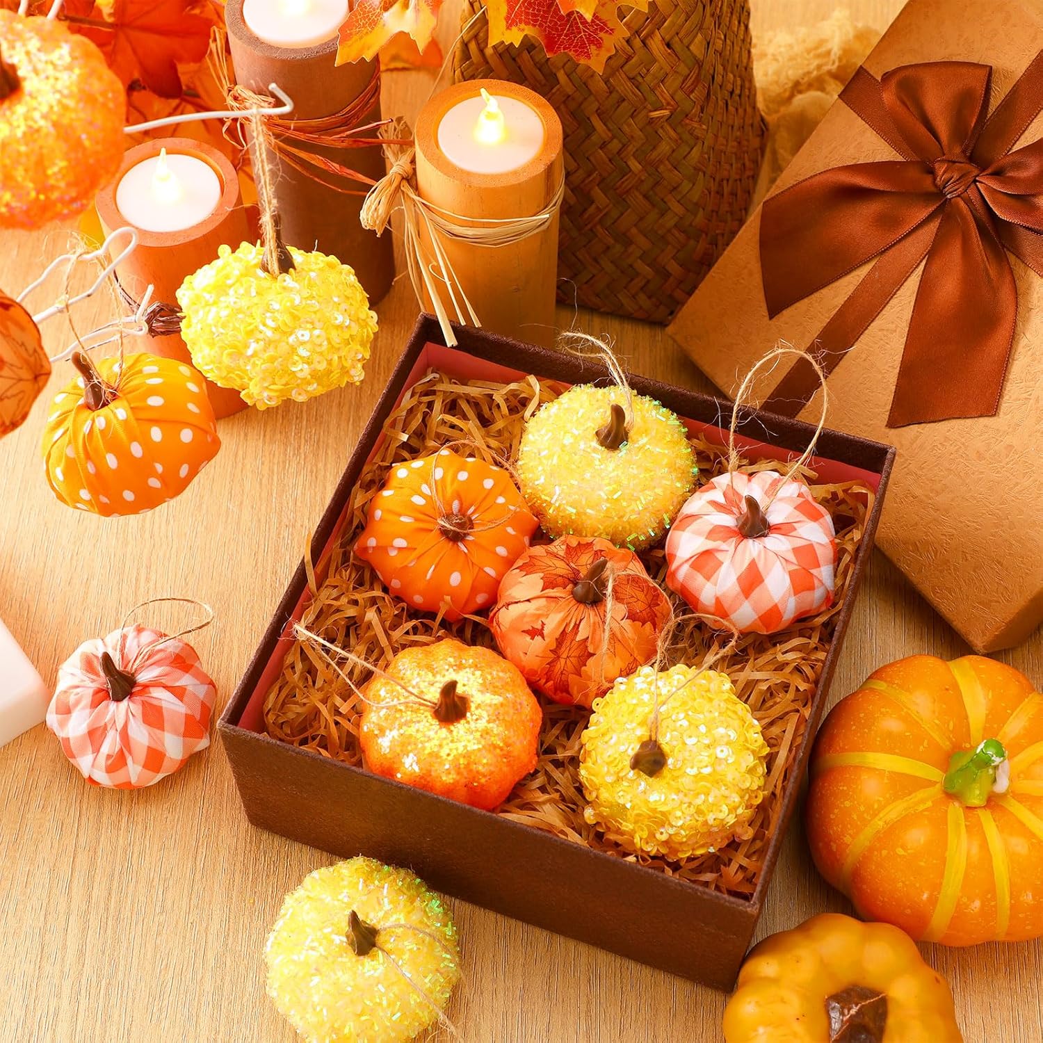 Libima 12 Pcs Plastic Mini Pumpkin Hanging Decor