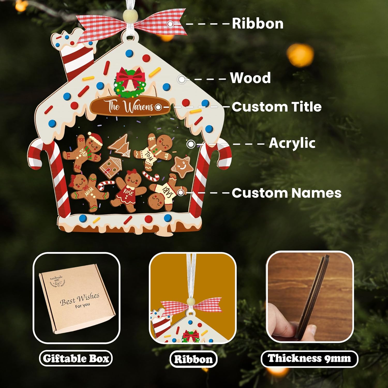 Personalized Gingerbread Family Ornament Custom Name