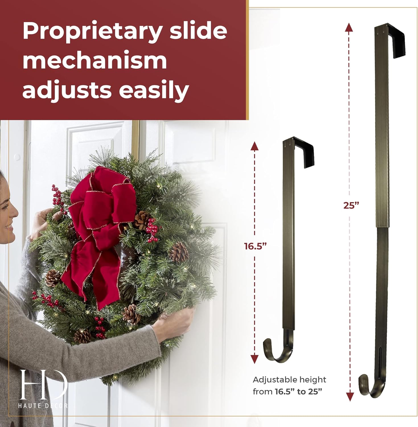 Haute Decor Adjustable Length Wreath Hanger with Interchangeable Icons