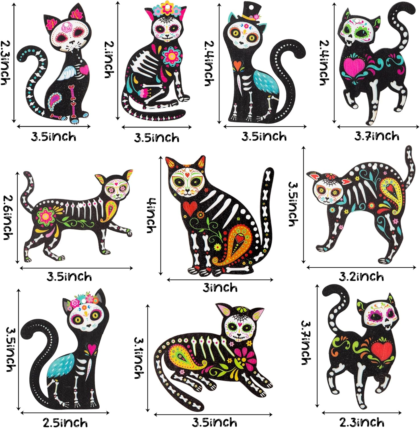 WATINC 31pcs Day of the Dead Cat Skeleton Wood Hanging Ornament