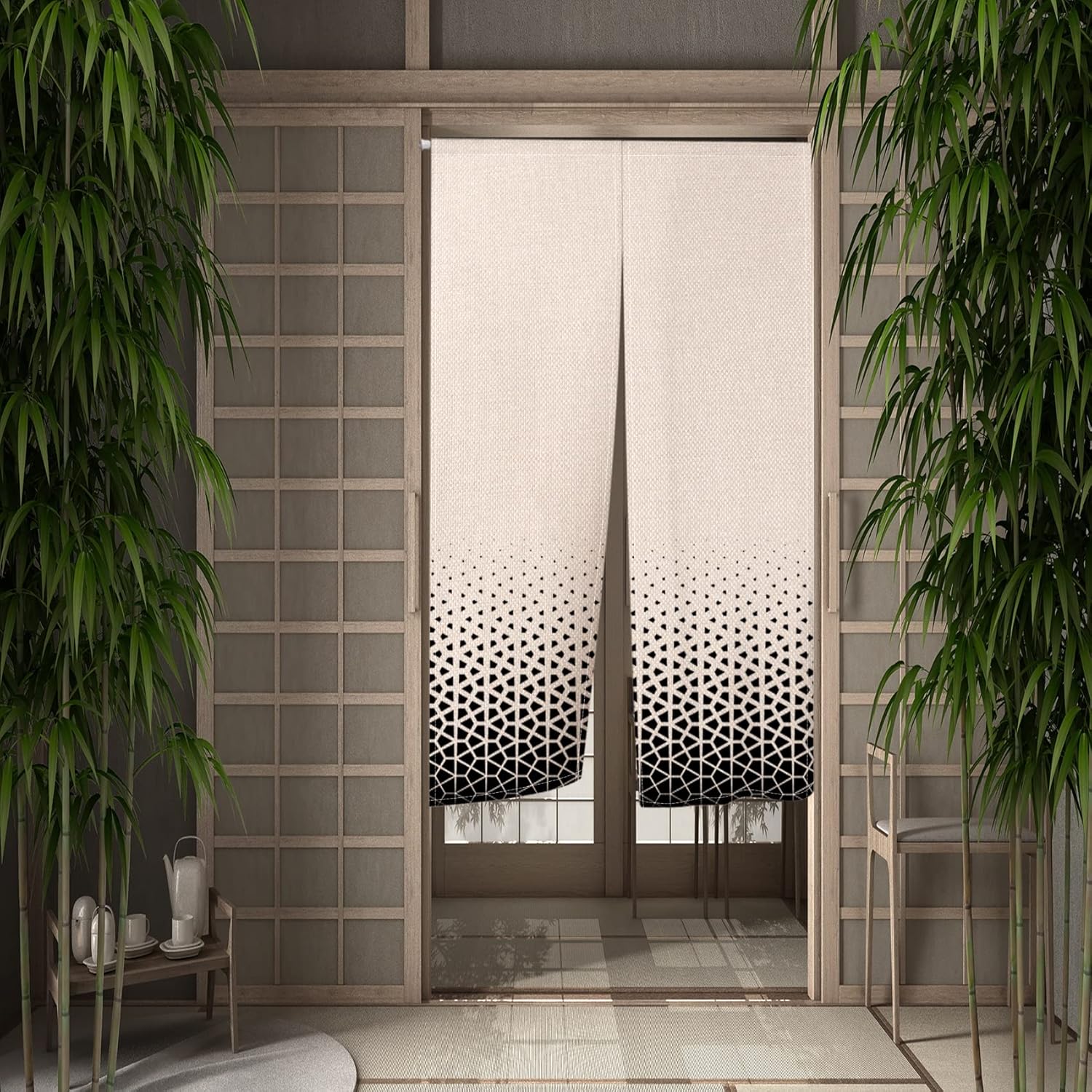 Leowefowa Japanese Noren Curtain with Abstract Geometric Patterns