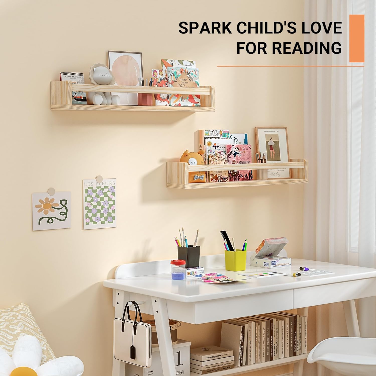 24 Inch Solid Wood Floating Shelves Set of 2 for Nursery