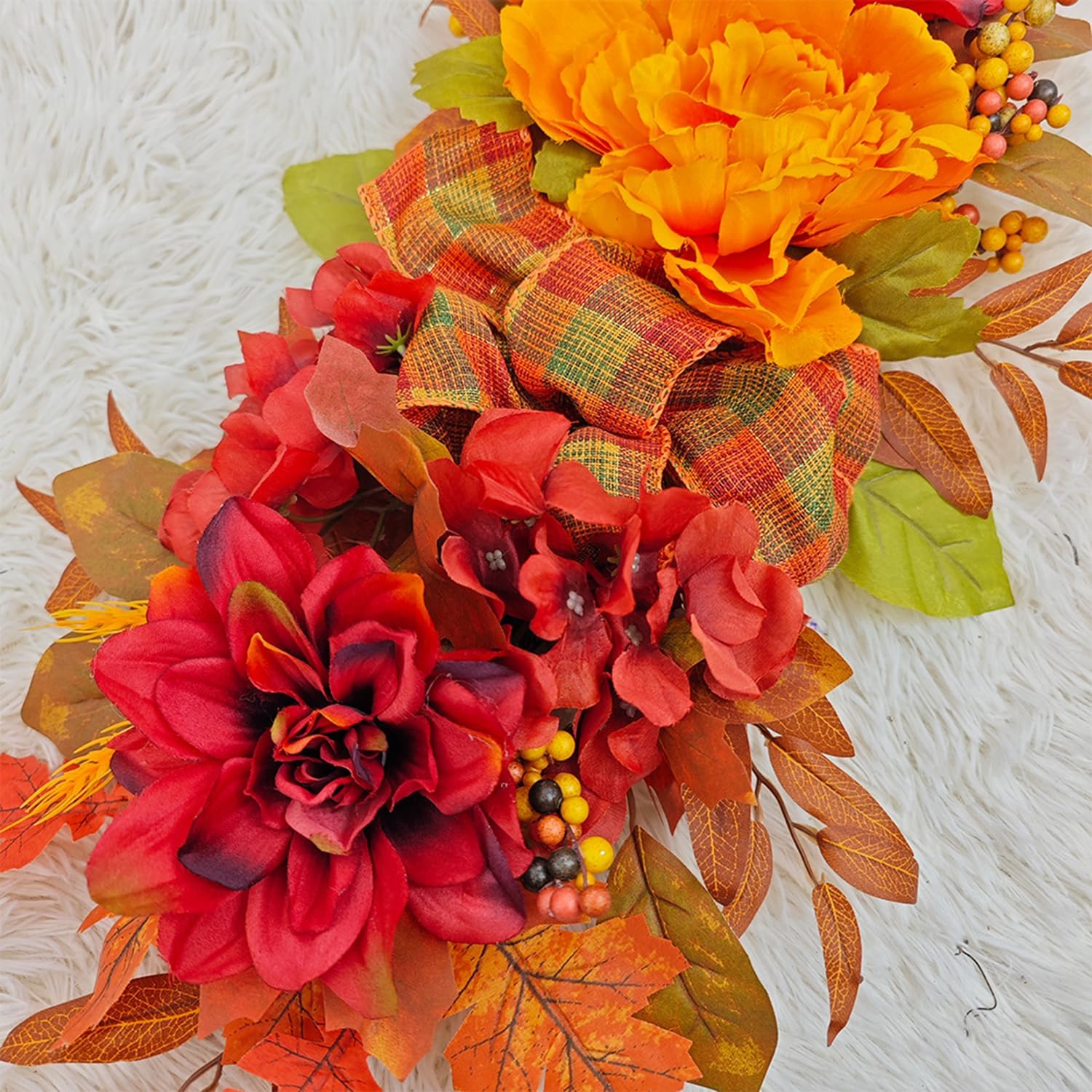 Fall Wreath for Front Door with Peonies and Maple Leaves