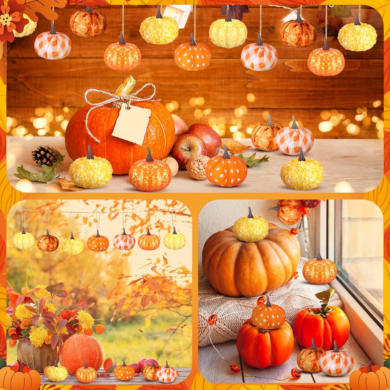 Libima 12 Pcs Plastic Mini Pumpkin Hanging Decor