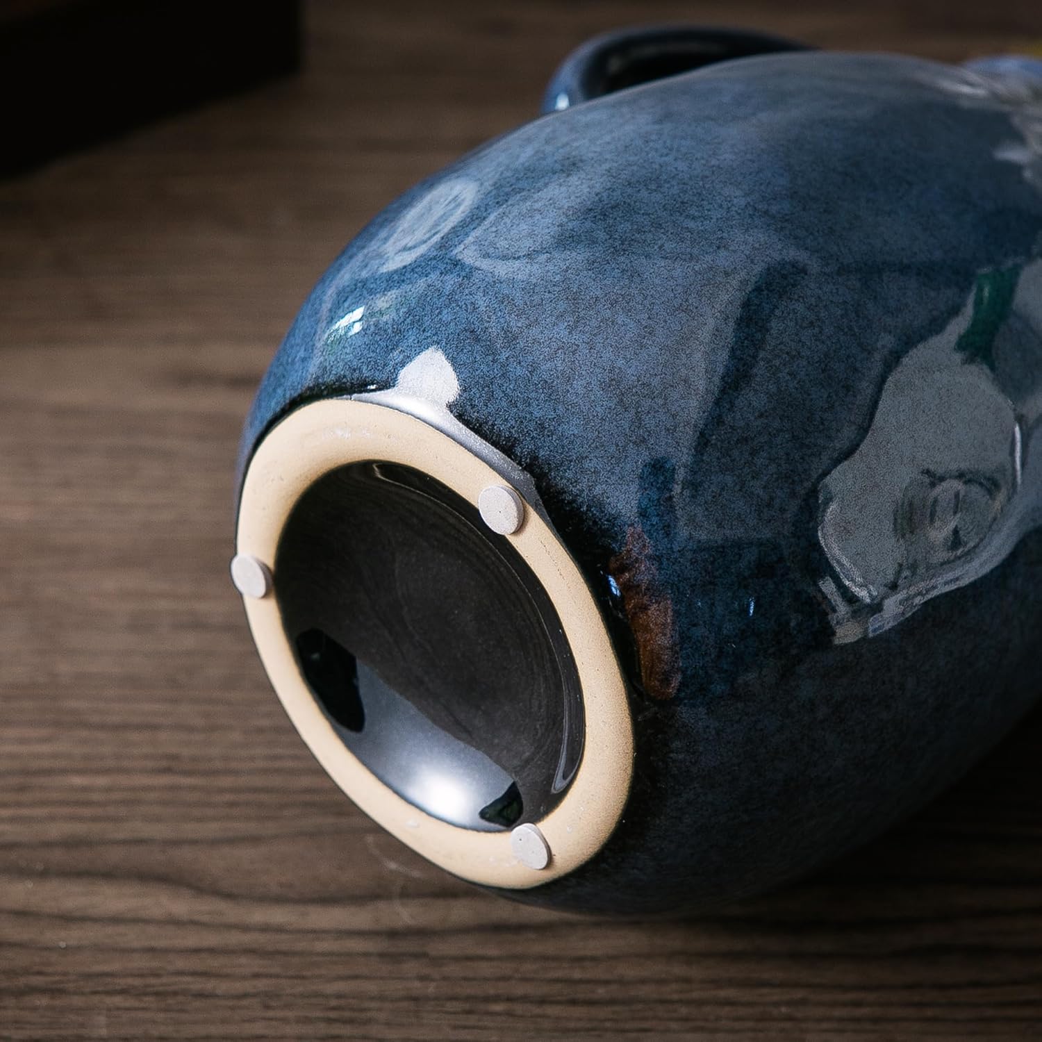 Blue Ceramic Vase with 2 Handles - Modern Farmhouse Decor