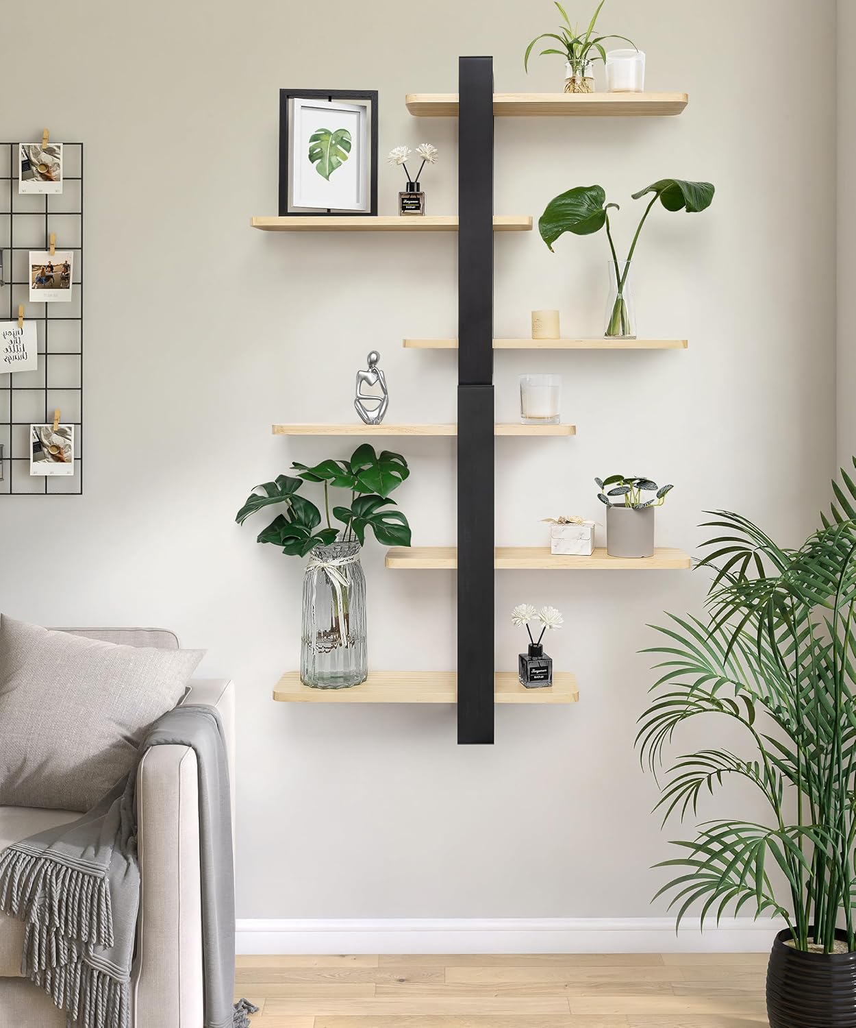 SUMGAR 3 Tier Floating Shelves Wall Mount 20in Pine Wood