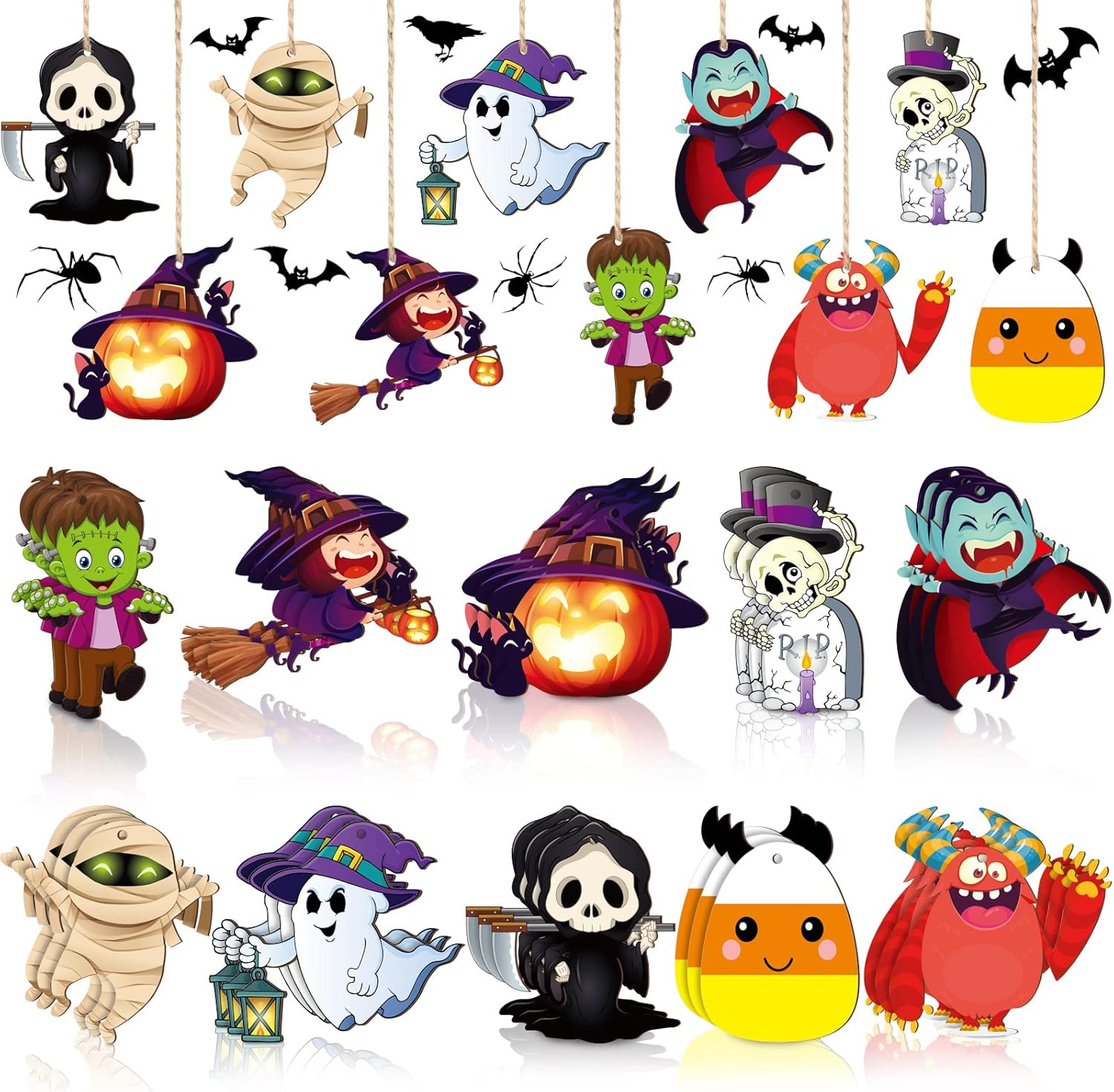 Gerrii 40 Halloween Wooden Decorations