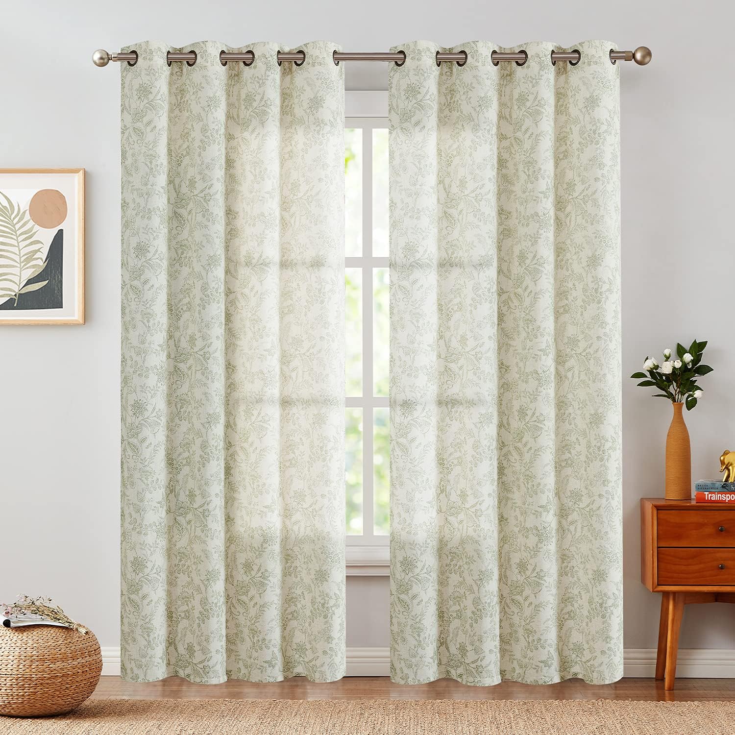Lazzzy Linen Farmhouse Curtains 2 Panels 108 Inch Length