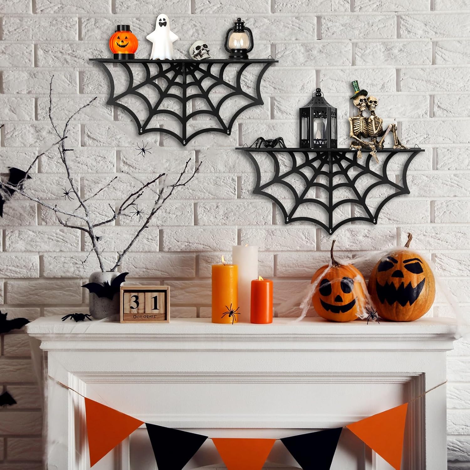 Geetery 3 Piece Gothic Spider Web Wall Shelves