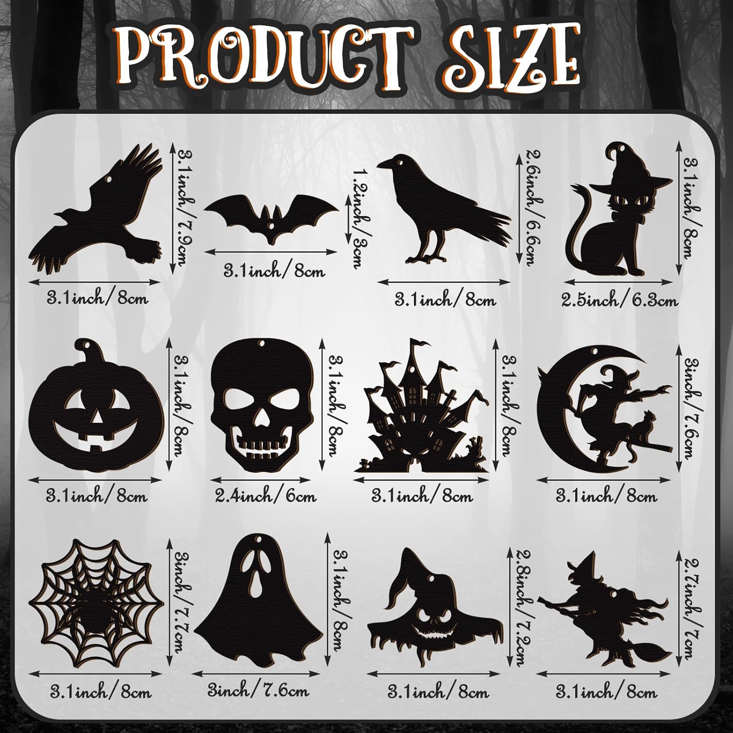 Tradder Halloween 36 Pcs Wood Hanging Ornaments Set