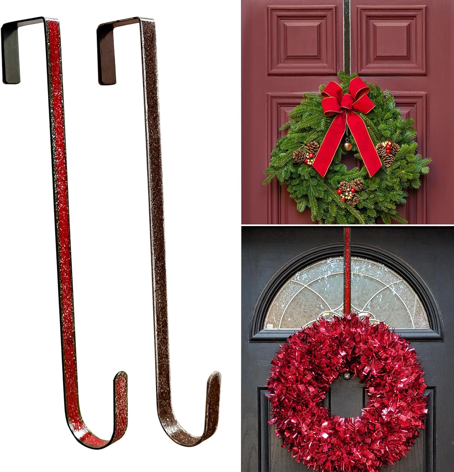 2 Pack Metal Wreath Hangers Brown Red