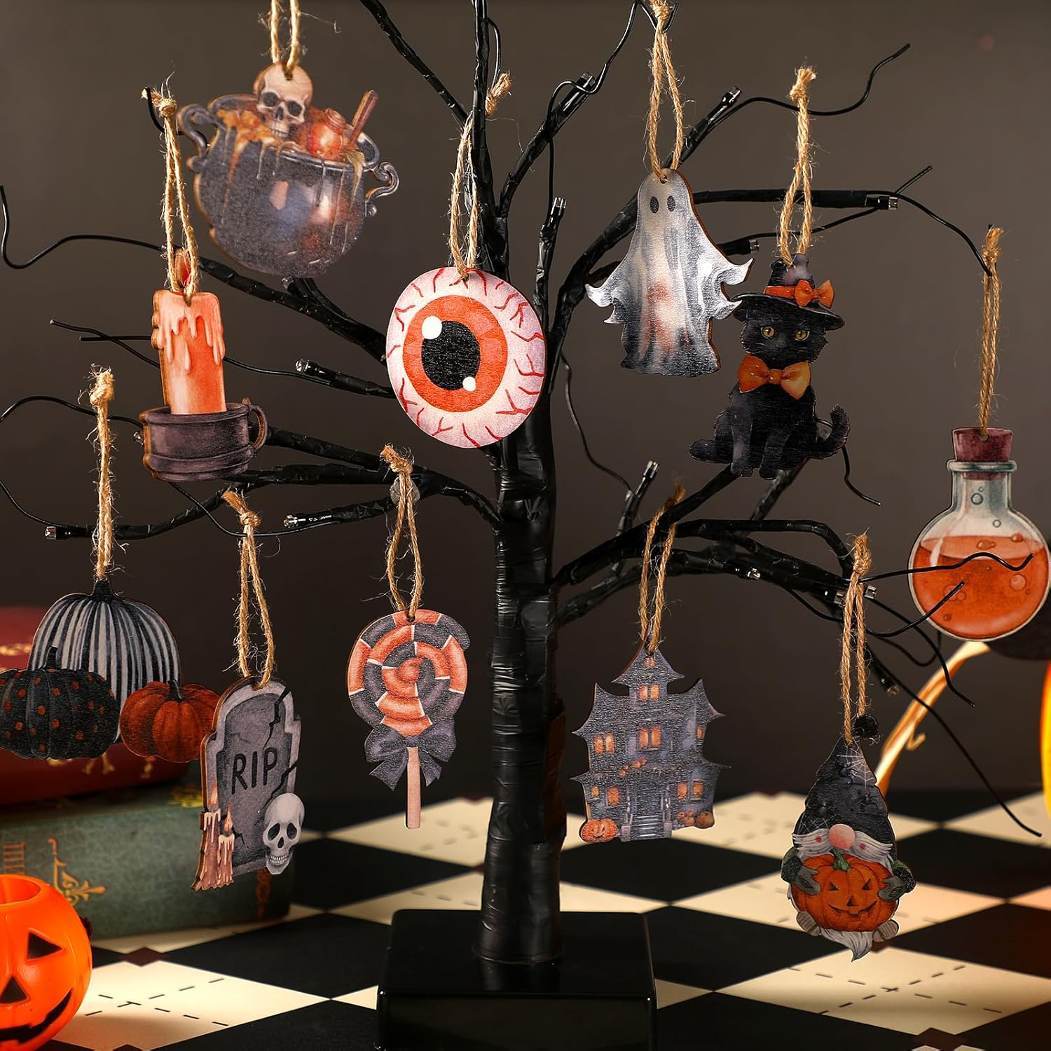 Huwena 36 Pcs Halloween Tree Ornaments
