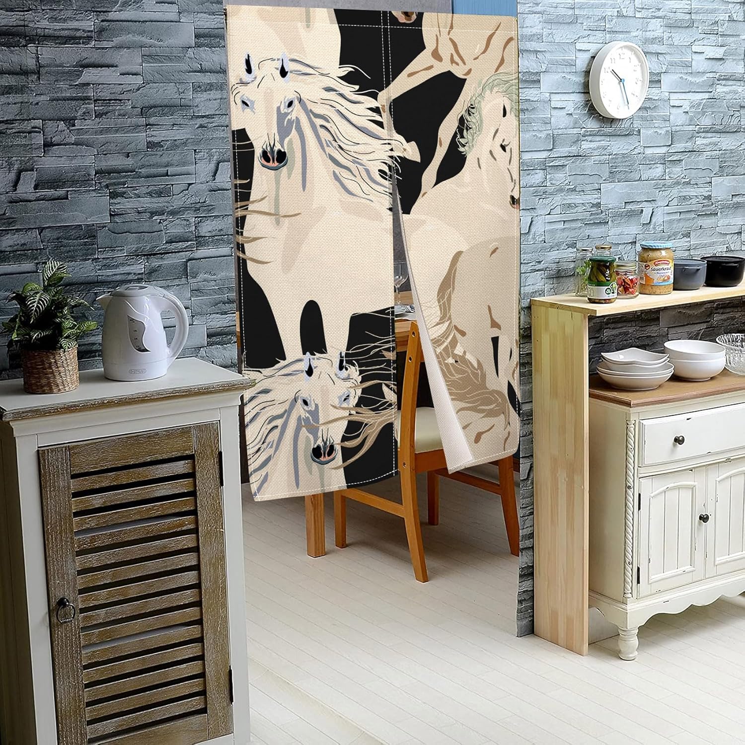 Japanese Noren Door Curtain with Horses Pattern