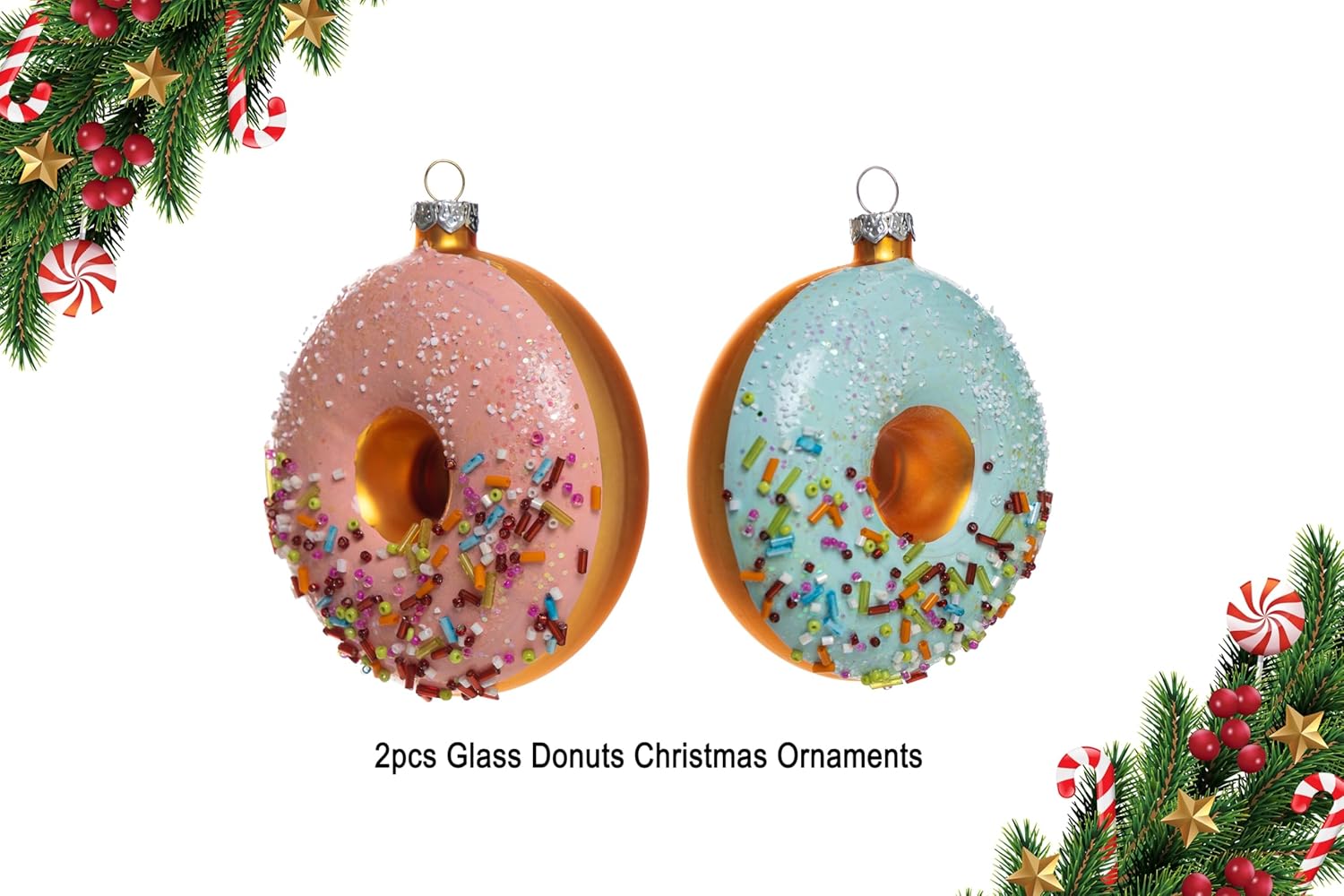 2pcs Glass Donut Christmas Ornaments for Tree