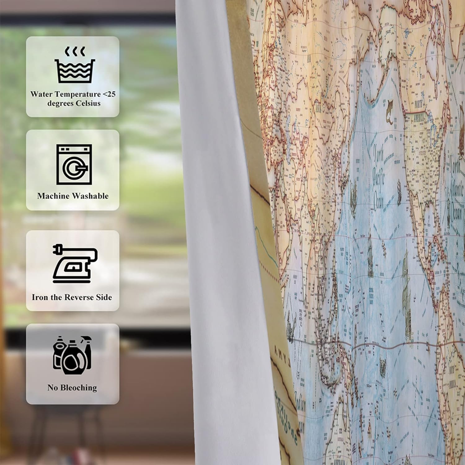 Yeele World Map Blackout Curtains 2 Panel Set
