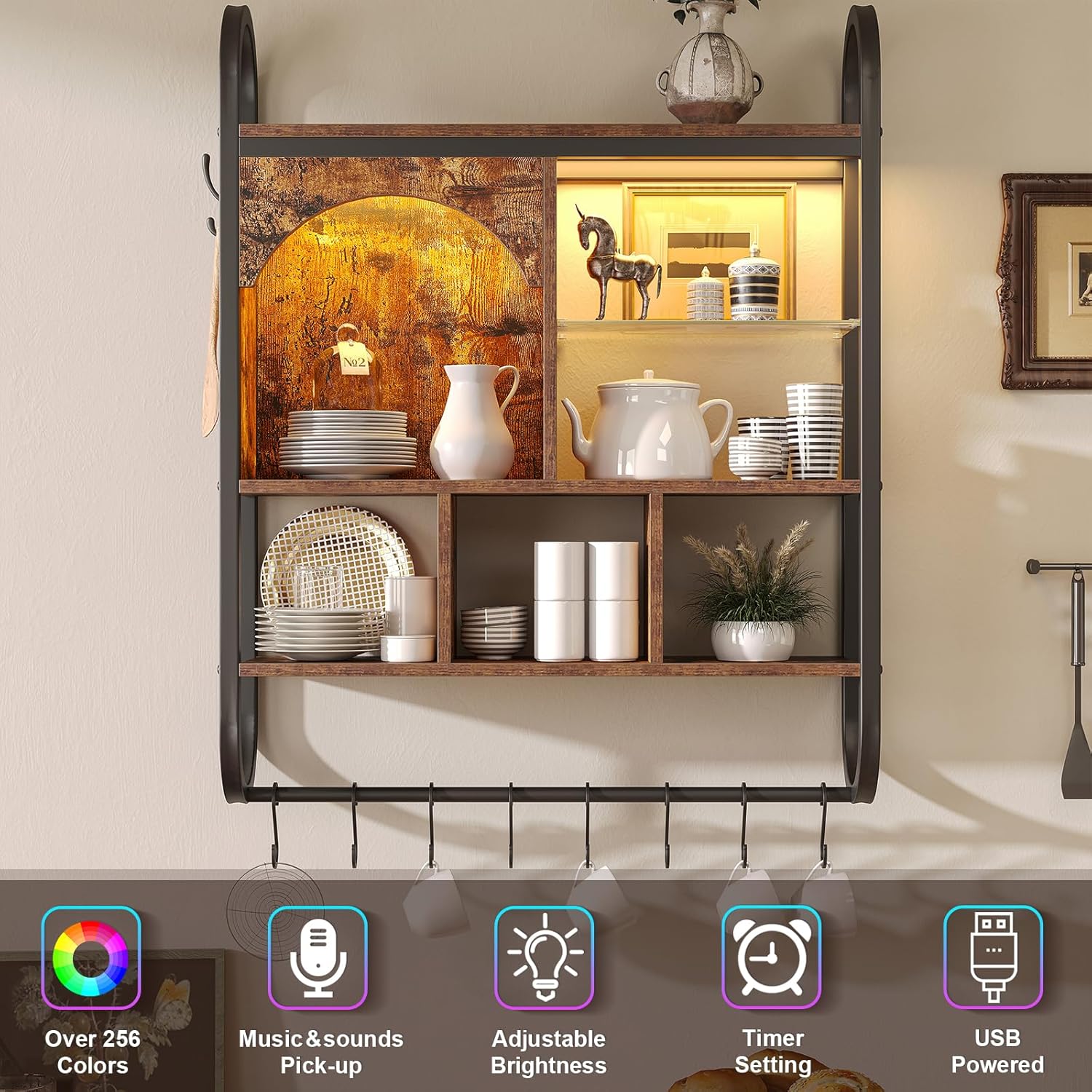 Spacesea 34 Inch 4 Tier Floating Shelves with LED Lights