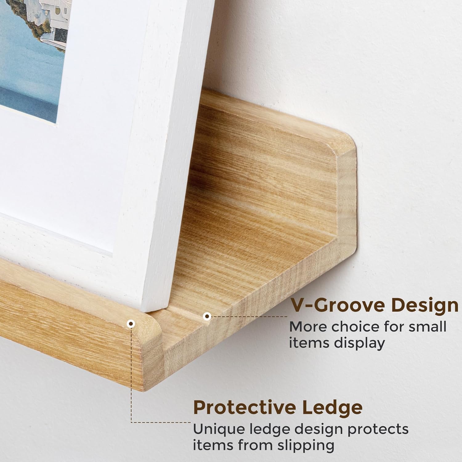 Richfocus 24 Inch Solid Wood Floating Shelf Set of 2 Natural