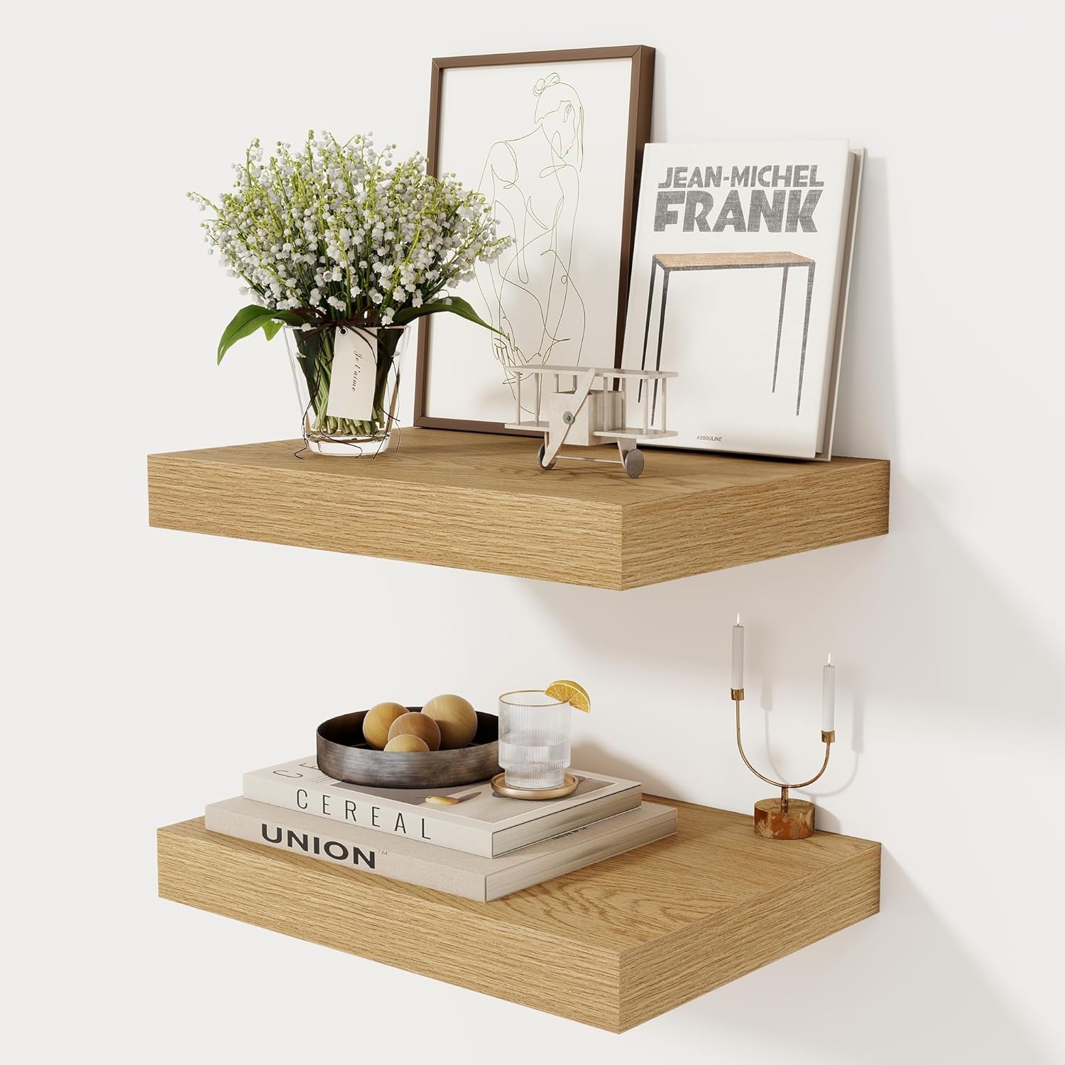 12 Inch Deep Floating Shelves 2 Pack Oak Wood