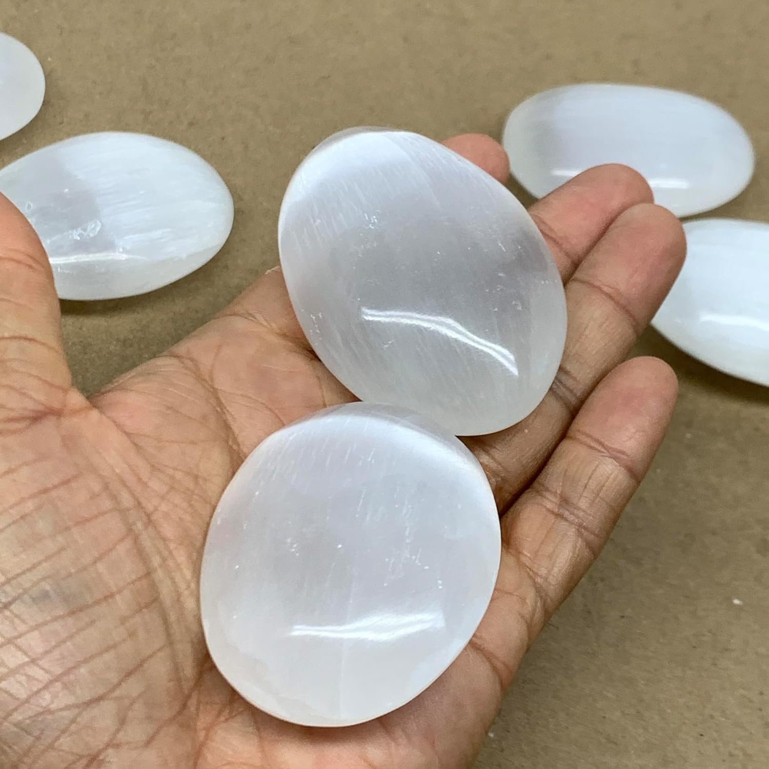 Natural Selenite Palm-Stone Crystal Pillow Shape