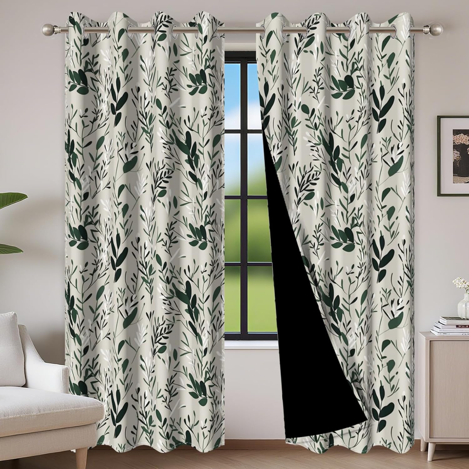 Baocicco Green Leaf Curtains 108 Inch Long 2 Panel Set