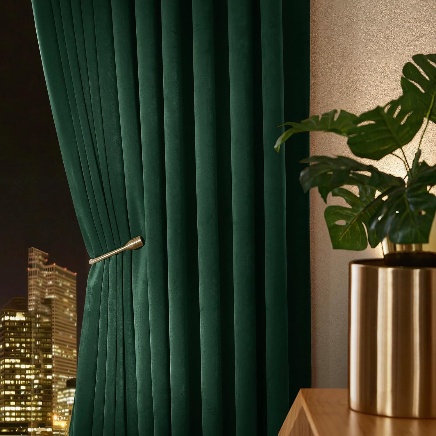 PONY DANCE Velvet Curtains 2 Panels 108 Inch Blackout Hunter Green