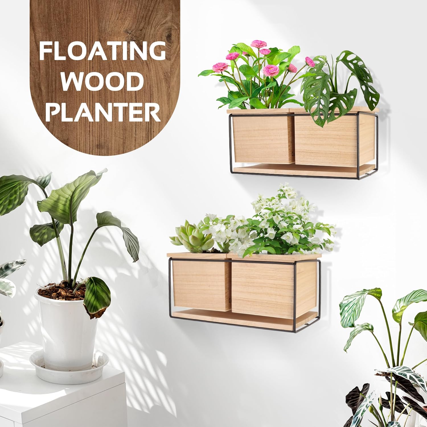 Cozivo Wall Floating Shelves with 2 Wooden Boxes