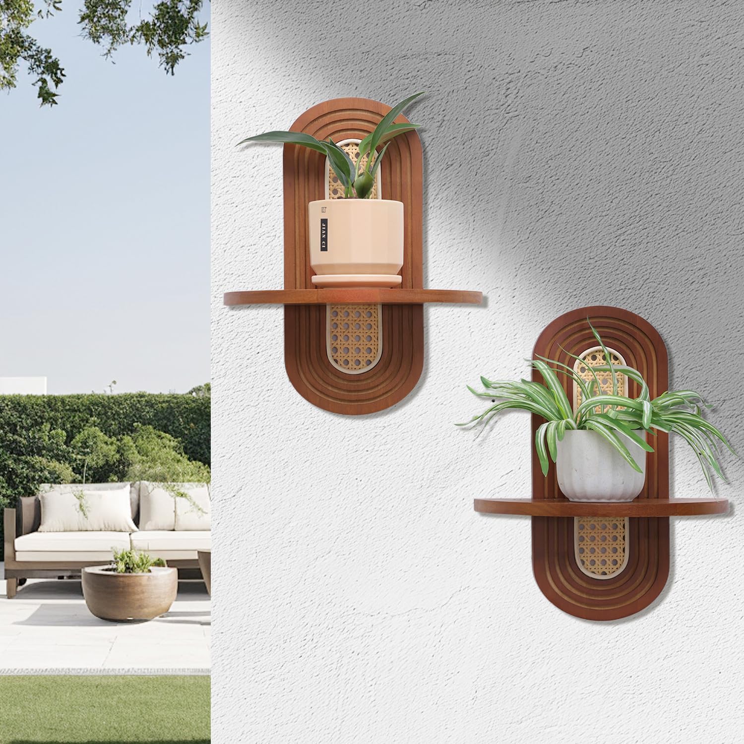 Boho Rattan Floating Shelves Set of 2 for Living Room and Bedroom