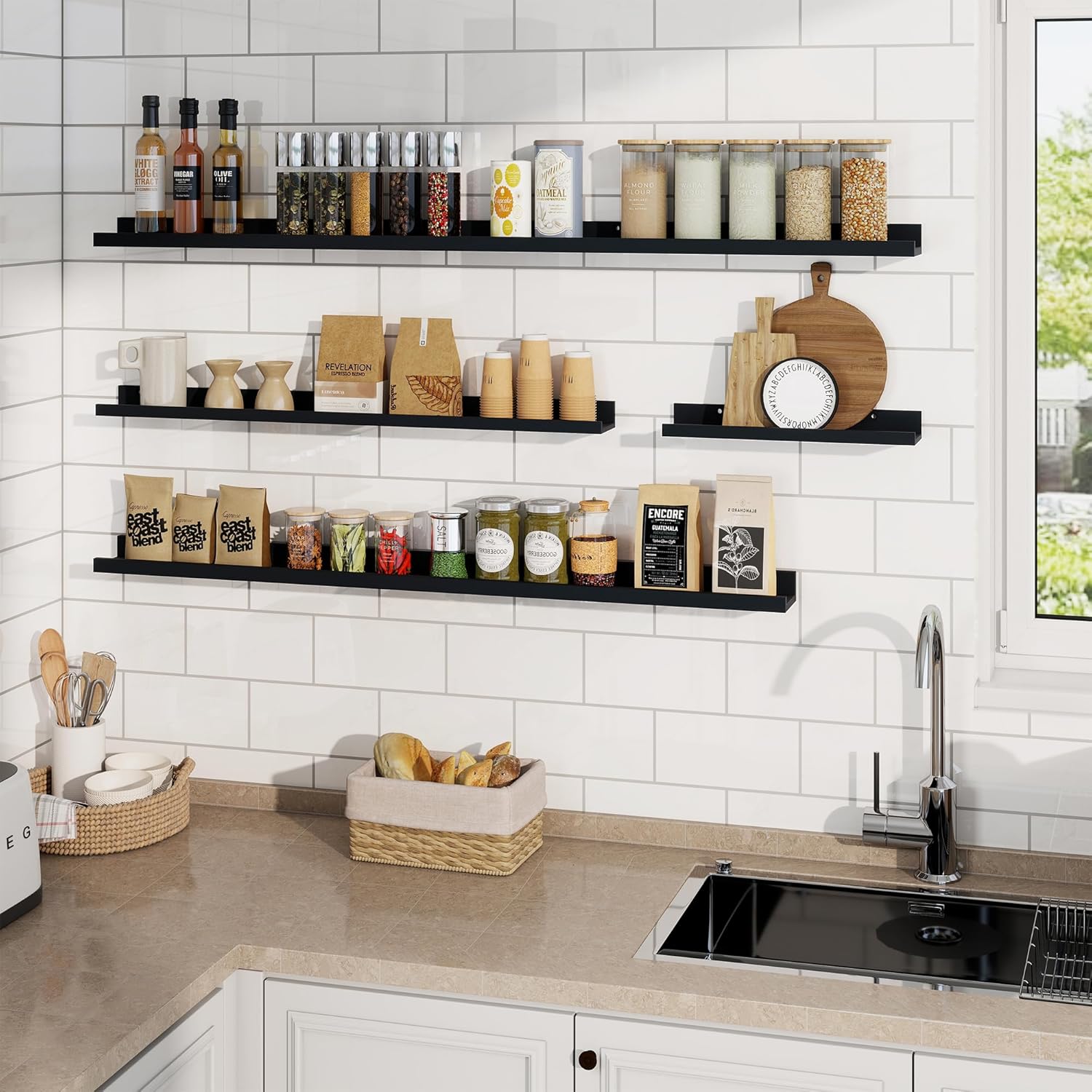 Richfocus Picture Ledge Shelf Set of 2 Black 55 Inch Floating Shelves