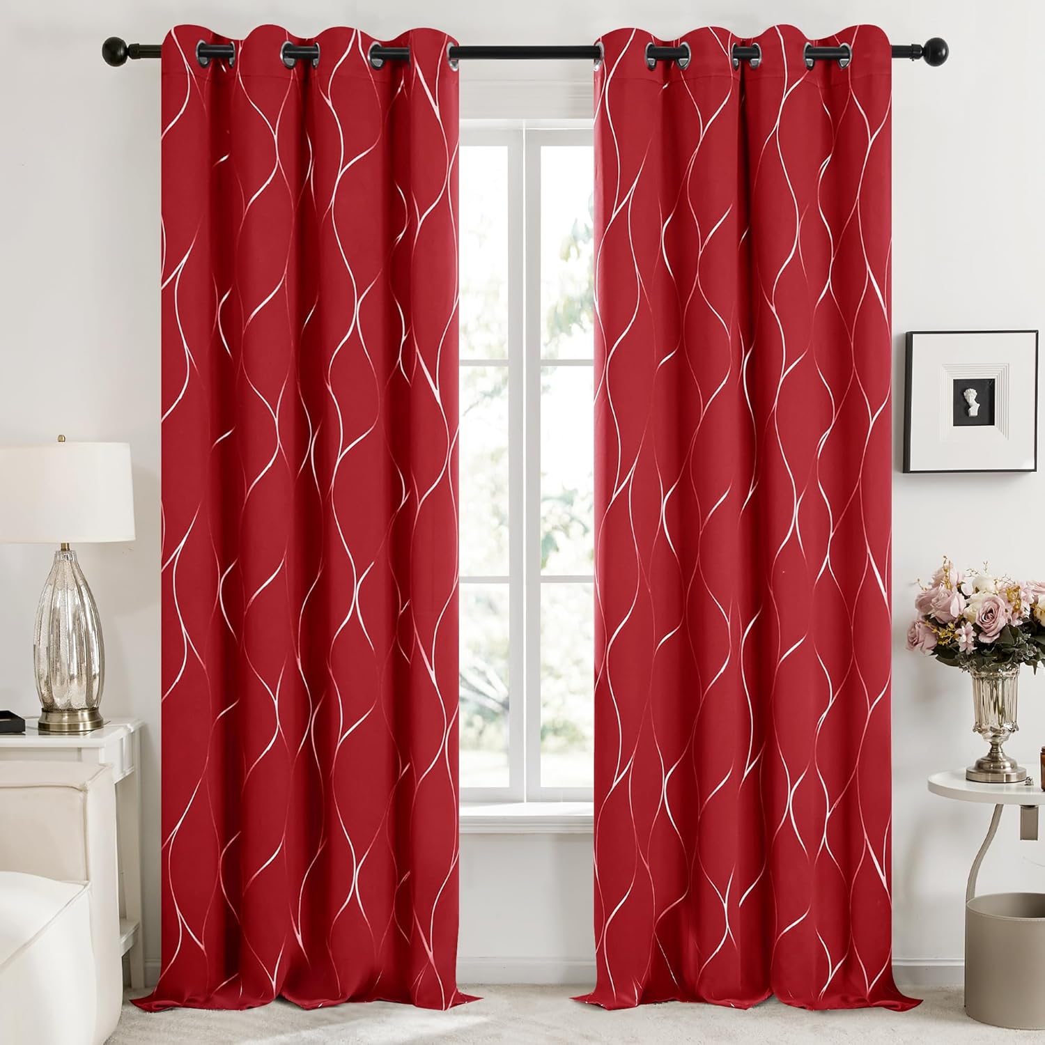 Deconovo Blackout Curtains - Silver Wave Pattern 2 Panels