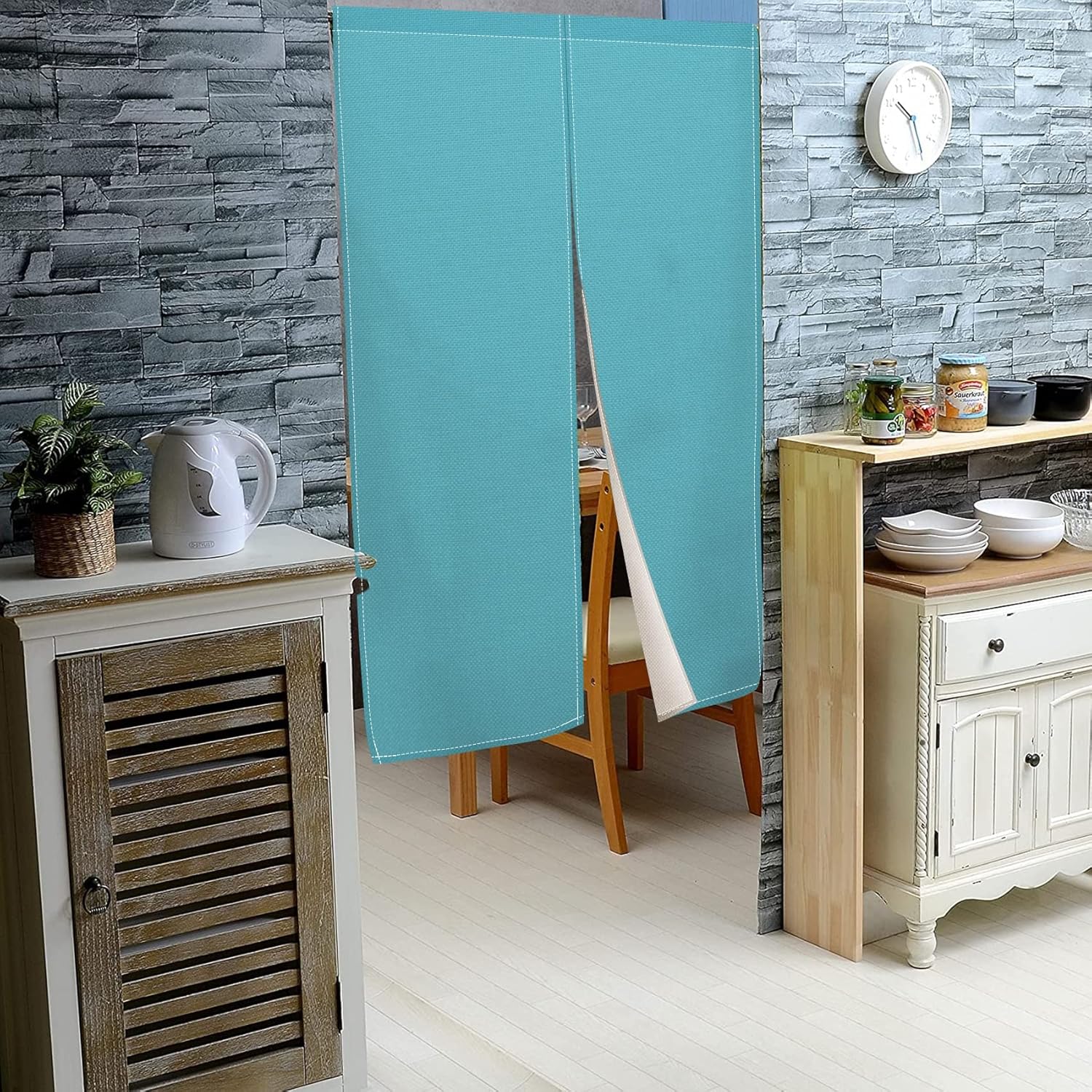 Leowefowa Solid Turquoise Blue Noren Curtain Panel