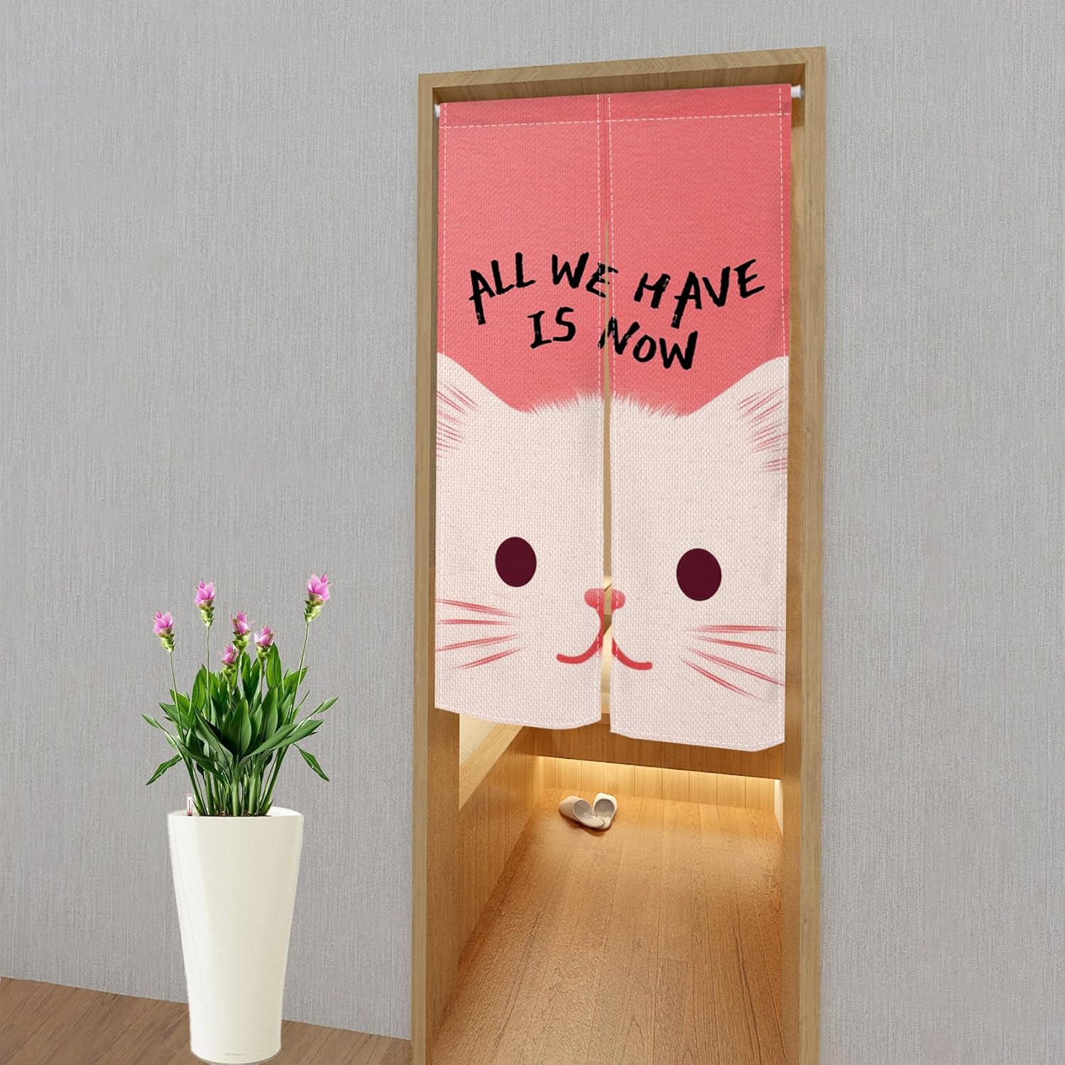 Leowefowa Japanese Style Pink Door Curtain with Animal Design