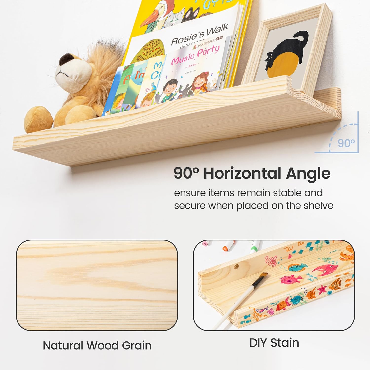 Picture Ledge Shelf for Wall 36 Inch Solid Pine Wood 2 Pack