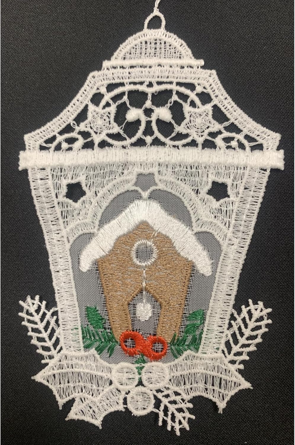 German Christmas Ornament Set of 6 White Lace Lantern with Gingerbread House