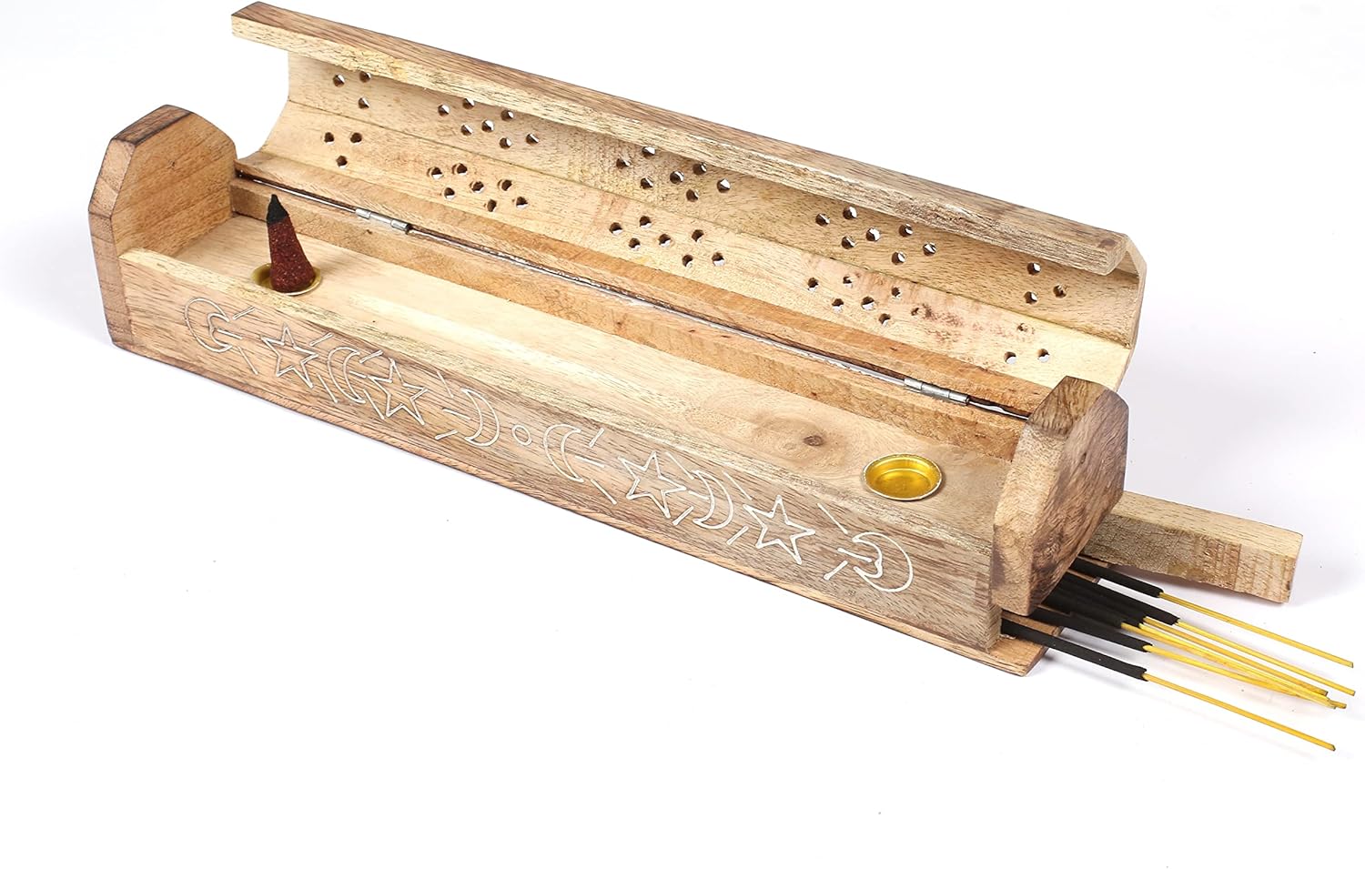 Homebia Designs 12 Inch Brass Incense Holder with Storage