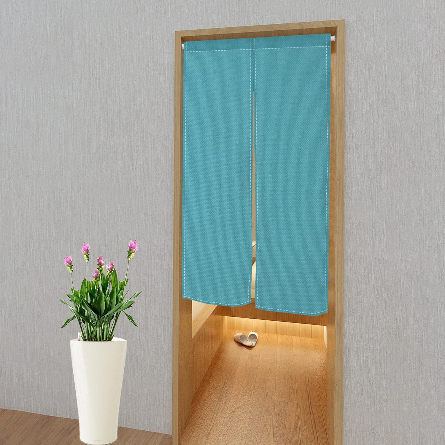 Leowefowa Solid Turquoise Blue Noren Curtain Panel
