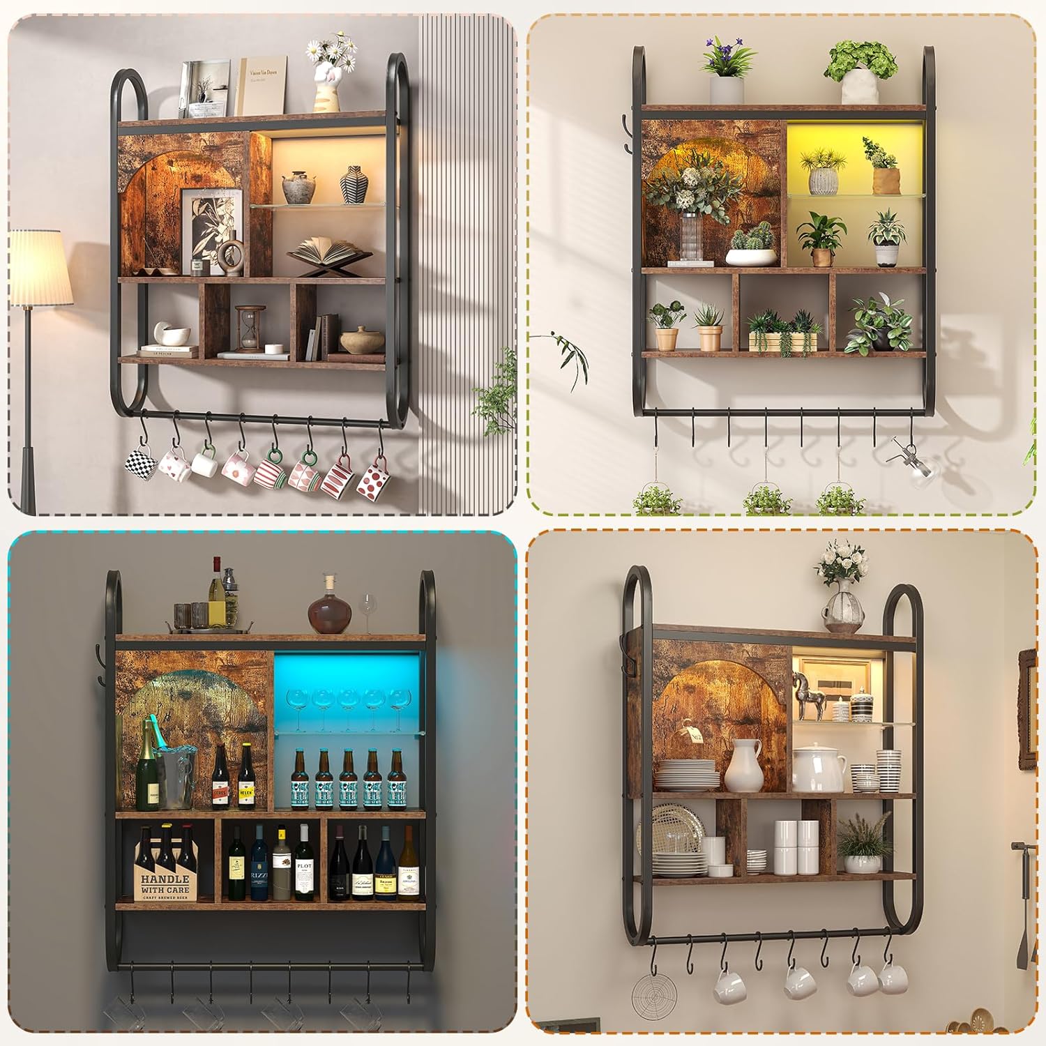 Spacesea 34 Inch 4 Tier Floating Shelves with LED Lights