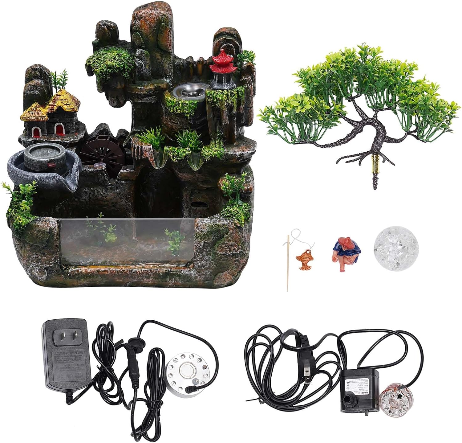 Mini Tabletop Rockery Fountain with LED Light and Atomizer
