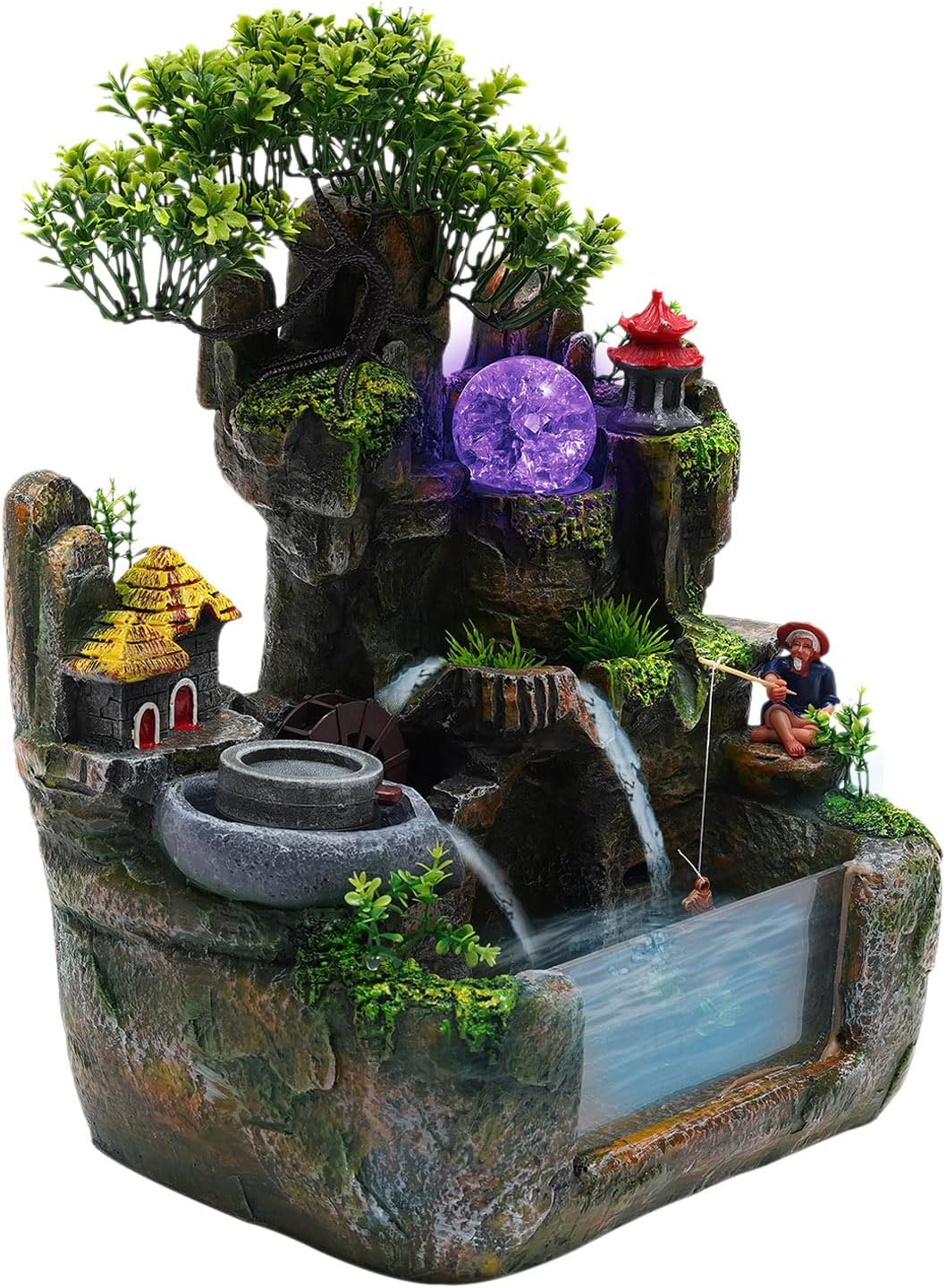 Mini Tabletop Rockery Fountain with LED Light and Atomizer