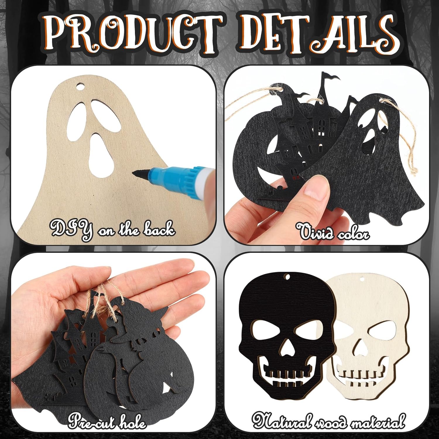 Tradder Halloween 36 Pcs Wood Hanging Ornaments Set