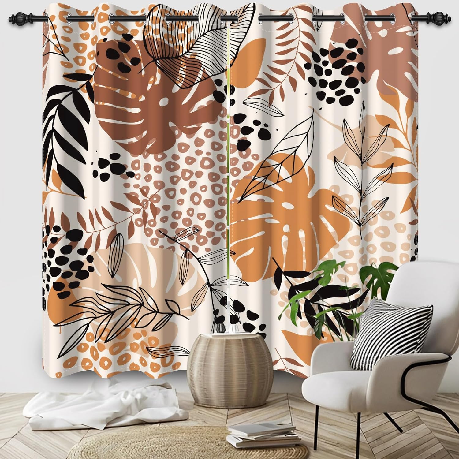 Baocicco Brown Leaves Curtains 2 Panel Set for Bedroom