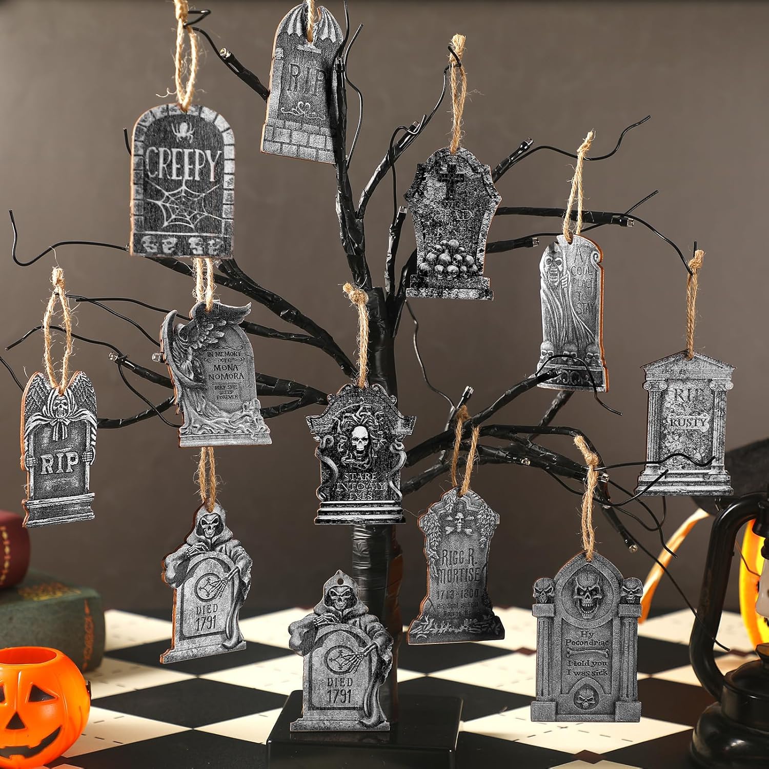 Huwena 36 Pcs Halloween Wooden Hanging Ornaments Set