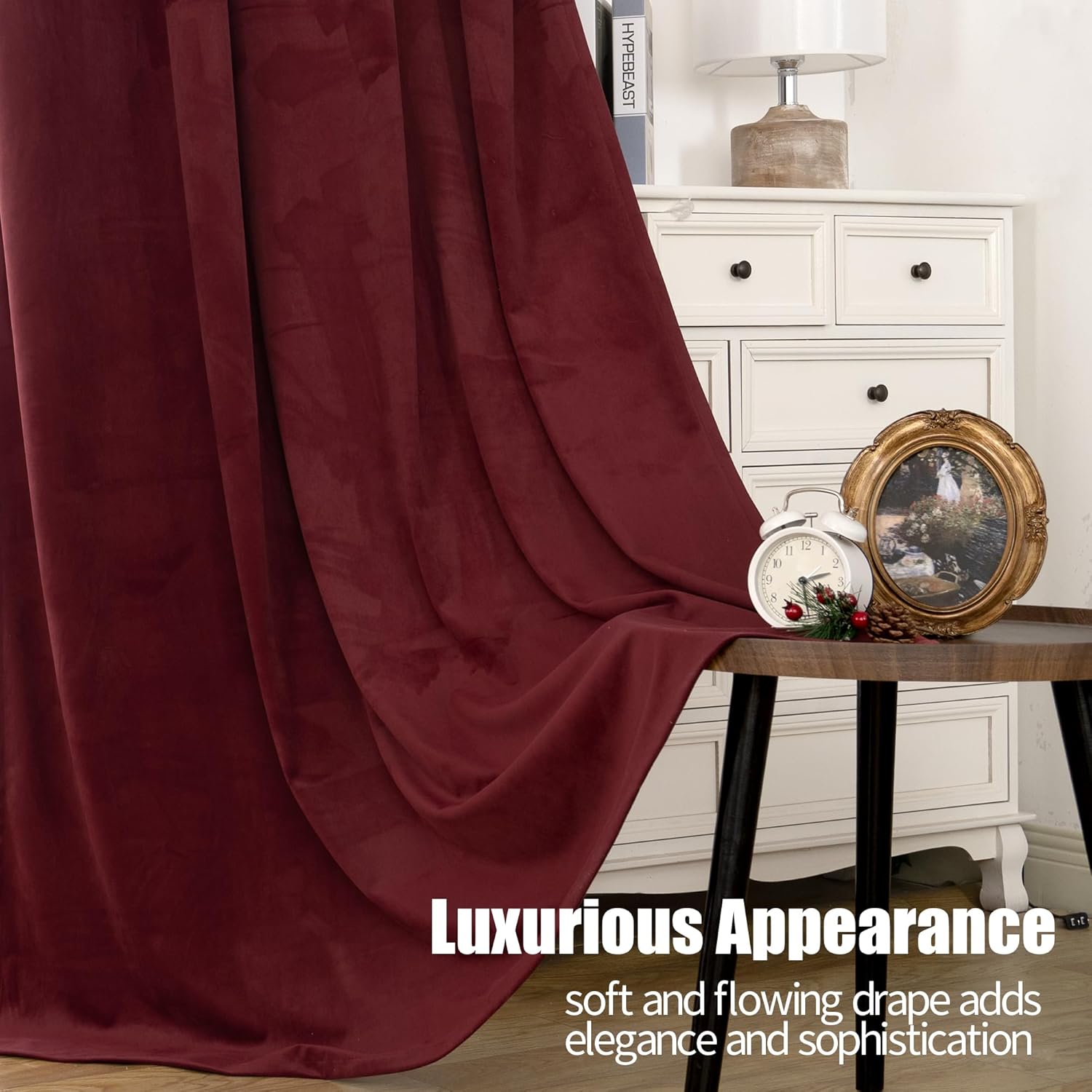 YoungsTex Burgundy Velvet Curtain Panels 52x108 Inch 2 Panels